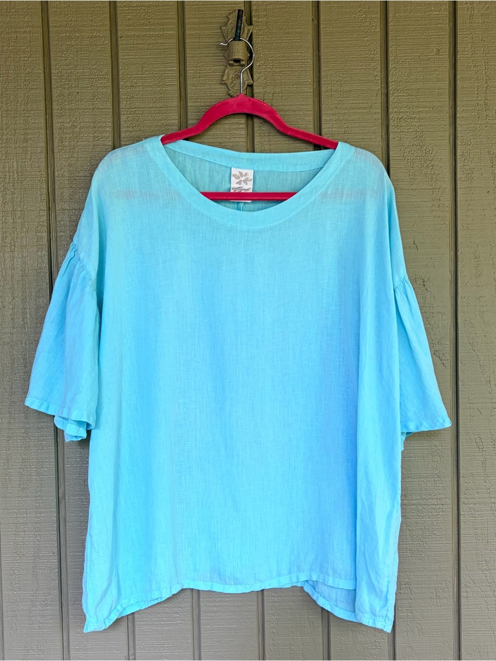 Match Point 100% Linen Oversized Aqua Blouse M